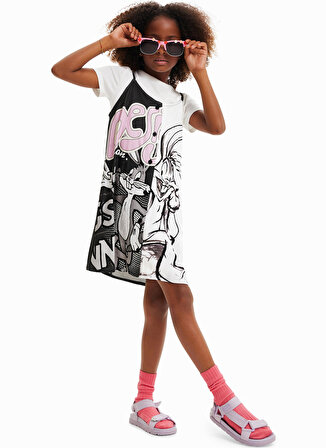 Desigual Desenli Siyah Kız Çocuk Diz Üstü Elbise 23SGVW03