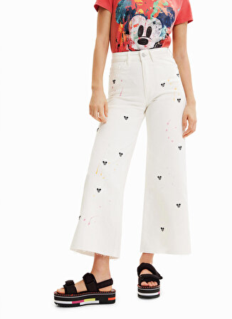 Desigual Normal Bel Düz Paça Normal Beyaz Kadın Denim Pantolon 23SWDD65