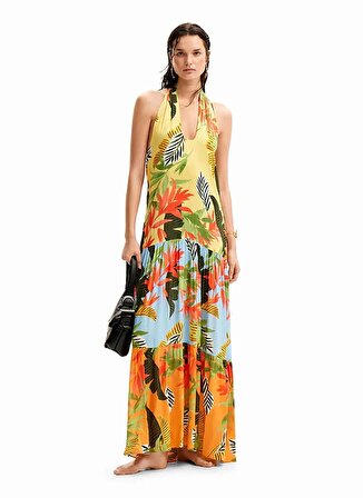 Desigual Klasik Yaka Desenli Çok Renkli Uzun Kadın Elbise 24SWMW08