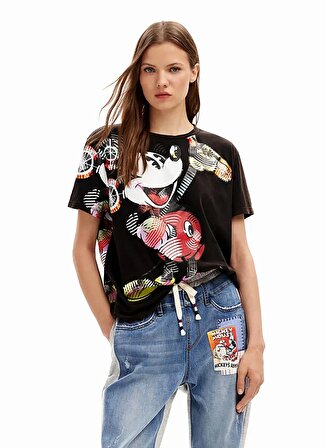 Desigual Mickey Mouse Baskılı Yuvarlak Yaka Kadın T-Shirt