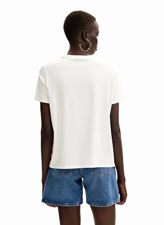 Desigual Yuvarlak Yaka Baskılı Beyaz Kadın T-Shirt 24SWTKAL