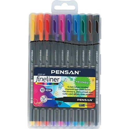 Fineliner Kalem 10 Renk Plastik Kutu 0.4mm Keçe Uçlu Kalem Pensan Fineliner 6500HP 0.4mm Keçe Uçlu Kalem