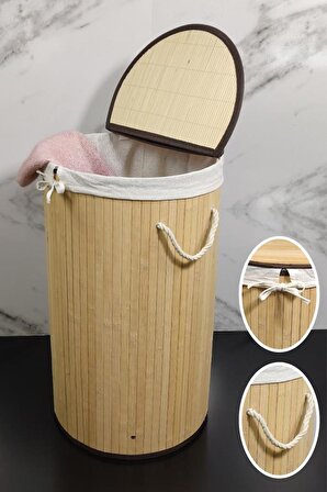 Digithome Yuvarlak Bambu Çamaşır Sepeti Naturel CL-6001-01