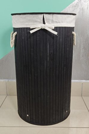 Digithome Yuvarlak Bambu Çamaşır Sepeti Siyah - CL-6001-05
