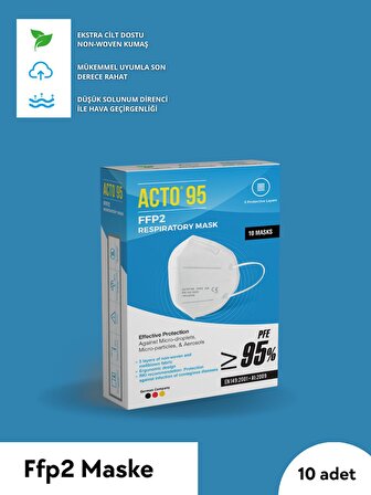 ACTO® 95 FFP2 MASKE 10 adet | 5 Katman Koruyucu Filtrasyon Oranı %95