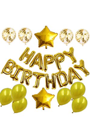 Mutlu Yıllar Balon Seti Doğum Günü Partisi Dekorasyon Altın Konfeti Balonları 25 Adet