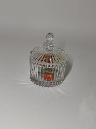 Mini  Masaüstü Kristal Şekerlik 7 cm Cam Şekerlik Drajelik Dekoratif İşlemeli  Kapaklı Lokumluk Lüx Ayaklı