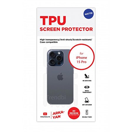 iPhone 15 Pro Mat Arka Ve Yan Koruyucu Tpu Film