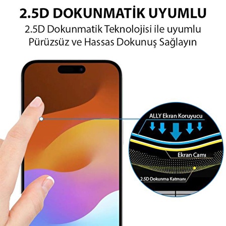 Coofbe 0.3mm 9H HD Full Kaplama Glue Parmak İzi Bırakmaz İphone 15 Plus Ekran Koruyucu Darbe Emici