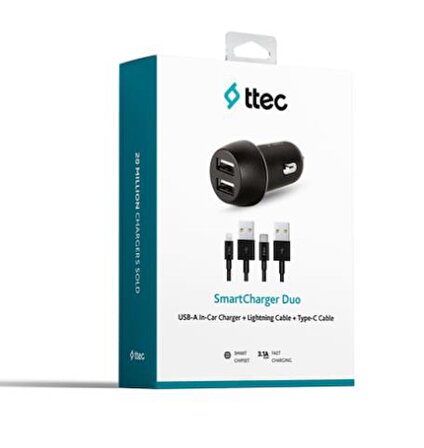 Ttec Şarj Akım Korumalı Type-C Ve İphone Kablolu 15.5W Araç Şarj Başlığı Set Tüm Araçlara Uyumlu