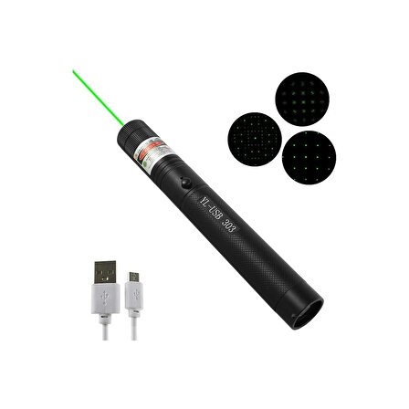 Yeni Nesil Micro USB Şarjlı Güçlü Yeşil Lazer Pointer Siyah Metal Kasa 2023 Model