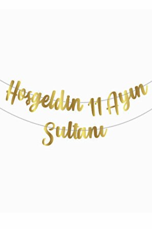 Gold Hoşgeldin 11 Ayın Sultanı Harf Afiş Banner - Bayram Banner - Kaligrafi Ramazan Banner