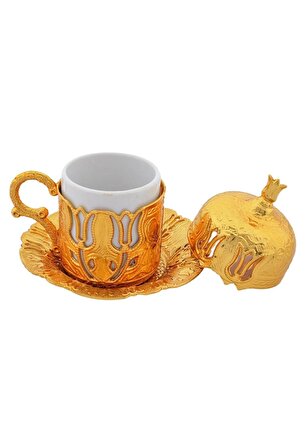 Lale Motifli Osmanlı Altın Renk 4 Parça Kahve Fincanı