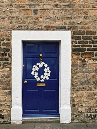 Yapay Çiçek Kapı Süsü Beyaz Pamuk Aranjmanı 35cm 20Pamuklu Yılbaşı Kapı Çelengi