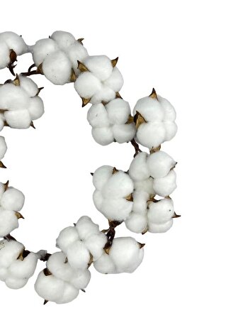 Yapay Çiçek Kapı Süsü Beyaz Pamuk Aranjmanı 35cm 20Pamuklu Yılbaşı Kapı Çelengi