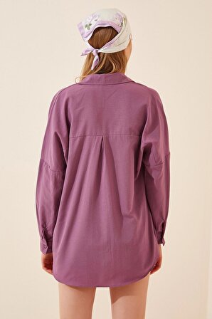 Kadın Koyu Lila Oversize Uzun Basic Gömlek HZL22W-BD139001