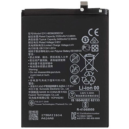 Huawei P20 / Honor 10 / 10 Lite Batarya Pil 3400 mAh HB396285ECW