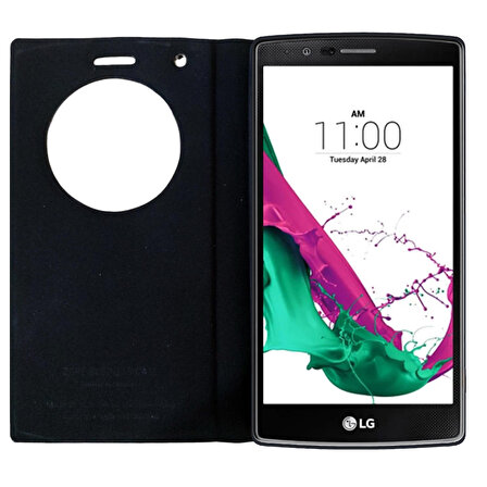 LG G4 Pencereli Mıknatıslı Kapaklı Sunni Deri Lüx Magnum Kılıf Siyah