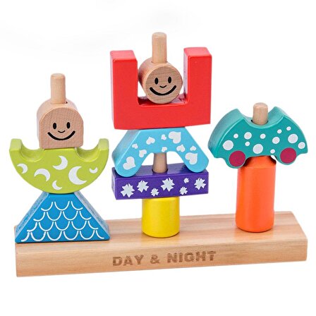 Montessori Ahşap Gündüz Gece Sütun Blok Eğitici Akıl Zeka Oyunu