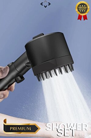Black Shower Set Basınçlı 3 Kademeli Turbo Duş Başlığı 150 Cm Silikon Duş Hortumu Masajlı Duş Seti