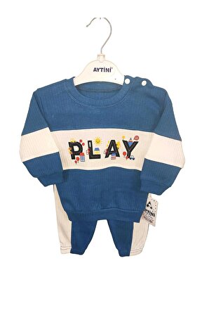 Aytini Play Baskılı Çizgili Bebek Takımı 2'li Bebek Kıyafeti Erkek & Kız %100 Pamuk