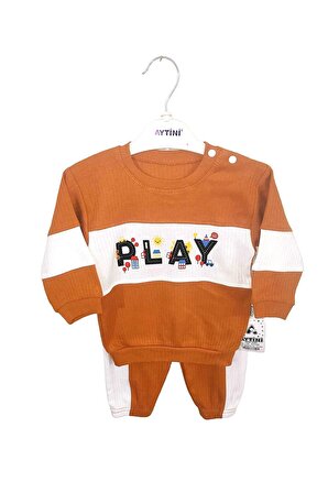 Aytini Play Baskılı Çizgili Bebek Takımı 2'li Bebek Kıyafeti Erkek & Kız %100 Pamuk