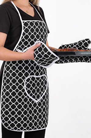 Trendy 3lü Set Sıvı Geçirmez Mutfak Önlüğü, Isıya Dayanıklı Fırın Eldiveni Ve Tutacak Takımı
