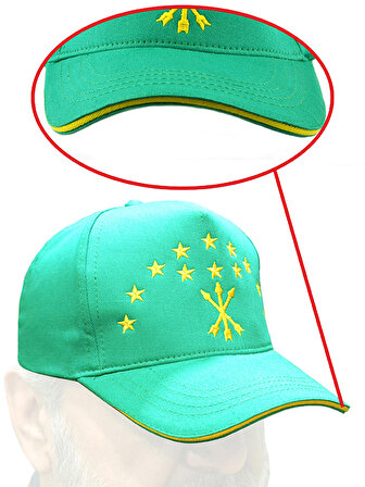 Çerkes Adige Bayrak Nakışlı Yeşil Şapka