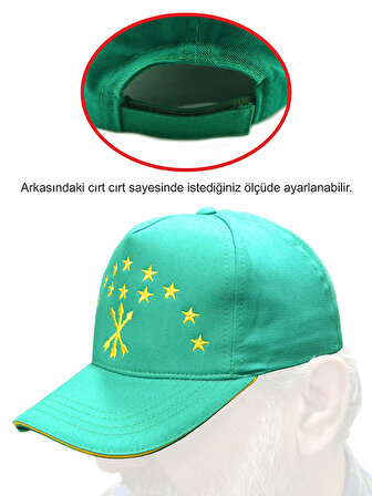 Çerkes Adige Bayrak Nakışlı Yeşil Şapka