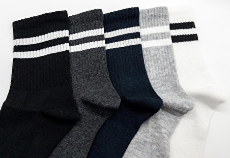 CİHO SOCKS Erkek 6 Çift Düz Renkler  Çizgili Tenis Çorap