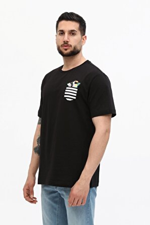 Oversize Papağan Siyah T-shirt