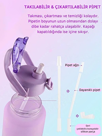 DEKOMUS ÖZEL TASARIM 2'Lİ MOTİVASYONEL TRITAN SPORCU SU MATARASI 2 LT ve 900 ML YAVRU SU ŞİŞESİ DK-KRD-3379