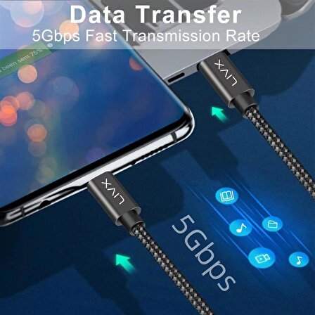 LivX Solid 100W 5A Type C to Type C iPhone 15 Plus Pro Max Hızlı Şarj ve Data Kablosu Halat Örgülü Space Gray 3 Metre
