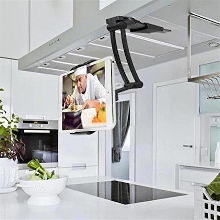 SEFAM HOME 360 Derece Dönebilen Mutfak Masaüstü Telefon Tablet Tutucu Ayarlanabilir Esnek Ayaklı Metal 