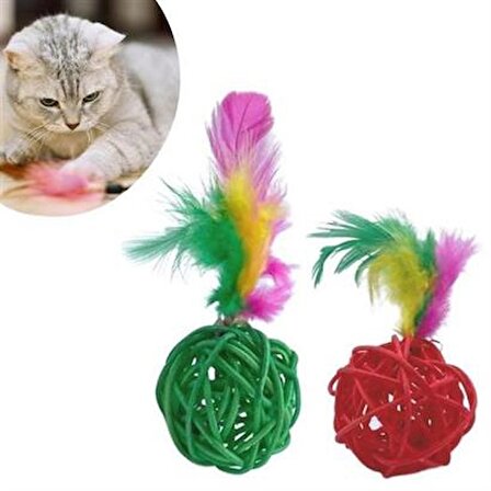 SEFAM HOME 2li Rattan Renkli Peluş Tüy Kedi Köpek Oyuncak Yakalama Çiğneme Çıngıraklı Top Oyuncağı