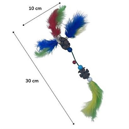 SEFAM HOME Tüylü Tahta Boncuklu Zilli Kedi Oyuncağı Çok Renkli Kedi Oyuncak