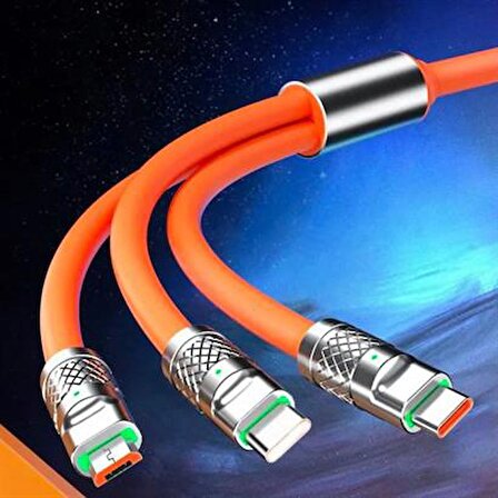 BUFFER® 3 in 1 Type-C + Micro Usb + Lightning Hızlı Şarj Kablosu Silikon Kablo 1 Metre Opp Ambalaj