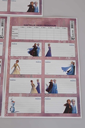 LİSANSLI DISNEY FROZEN 24'LÜ OKUL ETİKETİ *DERS PROGRAMLI* 