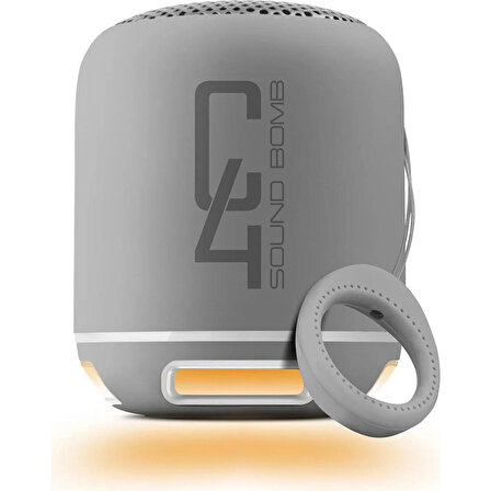 Powewray Gri C4 Taşınabilir Bluetooth Hoparlör Ses Bombası Sese Duyarlı Led Işık