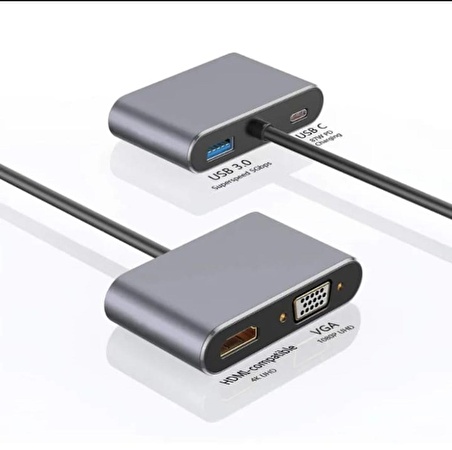 Type C 4 in 1 4K Hdmi- Vga-Usb 3.0-87w Type c Dişi