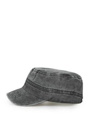Perlotus Castro Tarzı Yıkamalı Kumaş Pamuklu Şapka Siyah