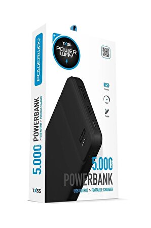 Powerway Txs5 5.000 Mah Led Şarj Göstergeli  Siyah Powerbank
