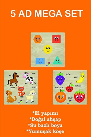 Eğitici Öğretici Taşıtlar, Rakamlar,Meyveler,Şekiller,Ormanlar 5 Adet Set Puzzle Oyuncak