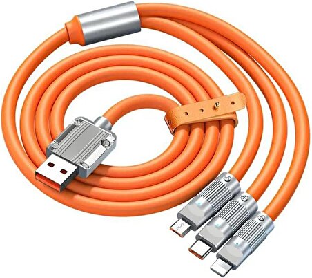 6A 120W 3 In 1 USB To Type-C + Micro USB + Lightning Hızlı Şarj Kablosu Silikon Kablo 1 Metre