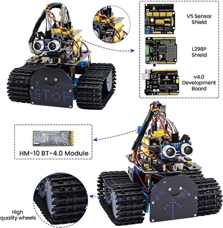 KEYESTUDIO Mini Tank Robot V2 Arduino için Akıllı Araç Kiti