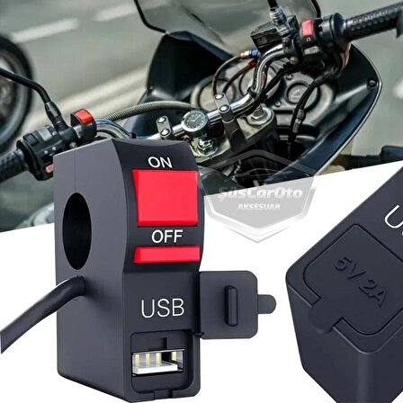 Motosiklet Atv Elektrikli Bisiklet Jetski 12V Açma Kapama Düğmesi Butonu Far Anahtarı USB Şarj Soketi Su Geçirmez 22 mm Gidon Montaj Çok Fonksiyonlu USB Şarj Cihazı