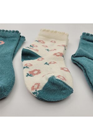3'lü Pamuklu Çiçek Desenli Bebek Çorabı 1 Yaş