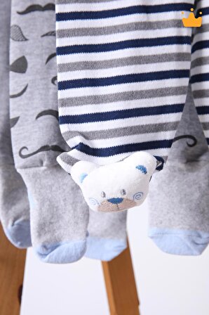 Babyhola 3'lü Çıngıraklı Peluş Oyuncaklı Patikli Pantolon ve Kendinden Çoraplı Kız Erkek Bebek Çocuk Ayaklı Pantolon 3'lü Set