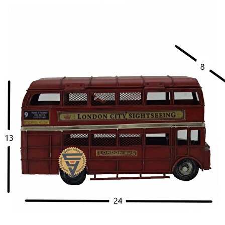 Dekoratif Nostaljik Metal Vintage London Bus Kırmızı
