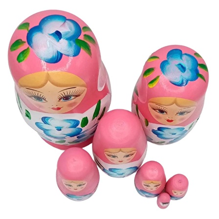 Ahşap Matruşka Bebek Yedili Set Pembe